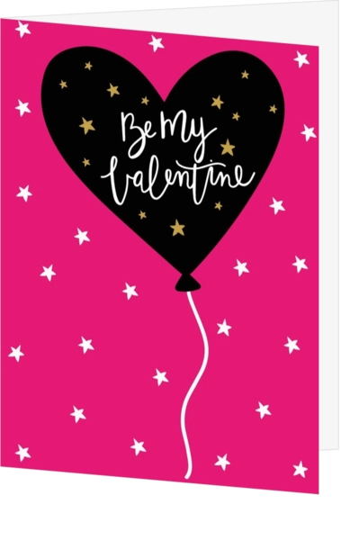 Valentijnskaart zwarte hartjesballon met sterren