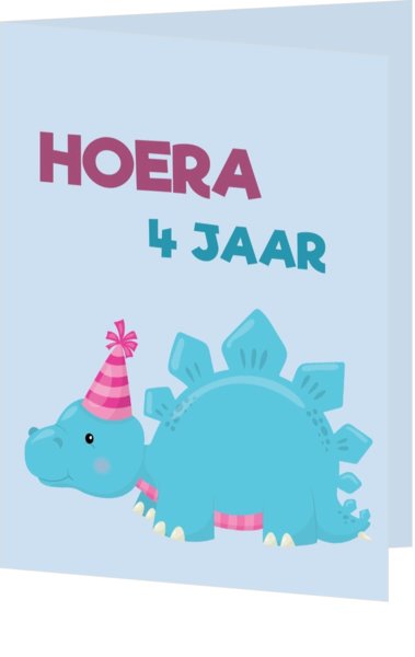 Verjaardagskaart voor kinderverjaardag - verjaardagskaart-dinosaurus-4-jaar-mak17071101v