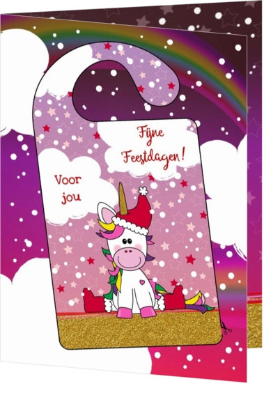 kerstkaart diy vrolijke deurhangen met een kerst unicorn 2