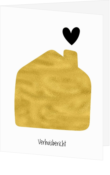 Verhuiskaart gouden huis met hartje
