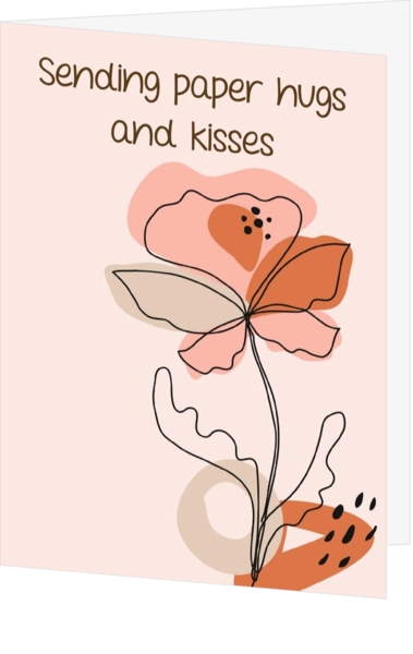Sending paper hugs and kisses kaart met een bloem