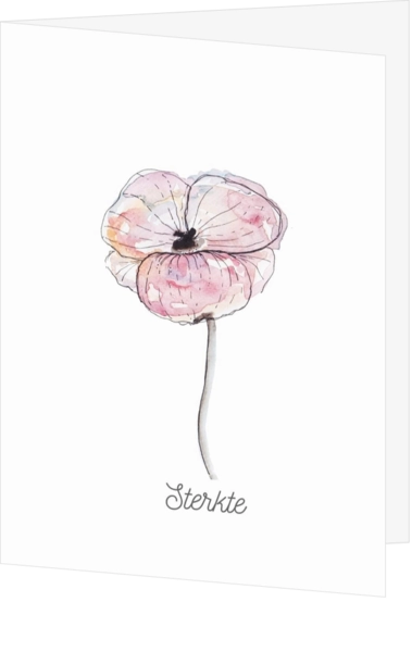 Sterktekaart met een getekende roze bloem