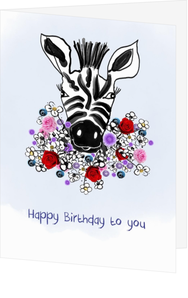Verjaardagskaart zebra met bloemen