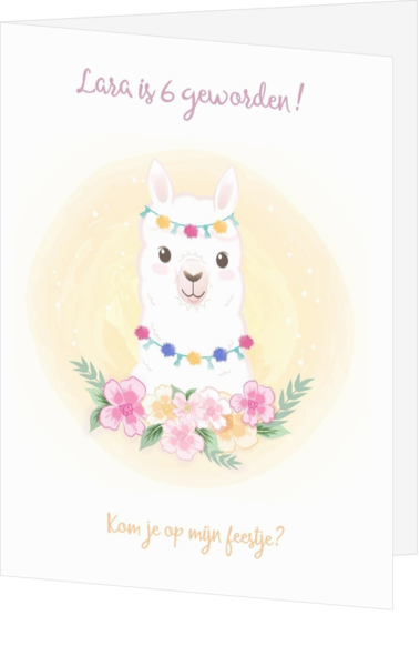 Uitnodiging kinderfeestje meisjes alpaca