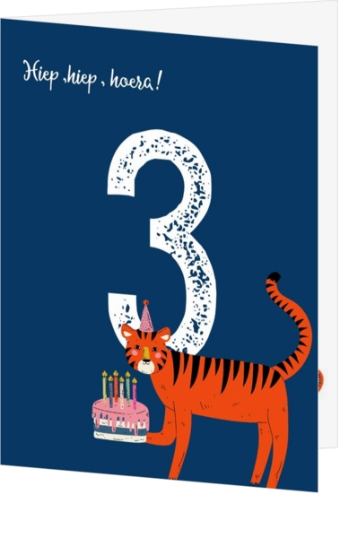 Verjaardagskaart tijger met taart