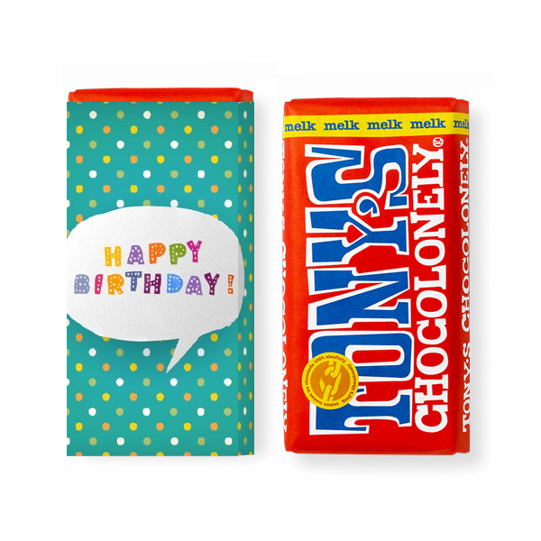 Tony chocolonely –  Happy Birthday tekstwolk