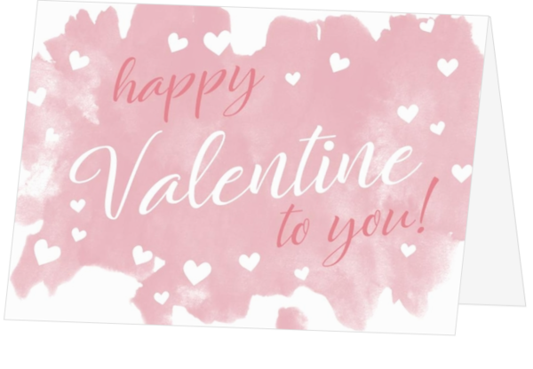 Valentijnskaart roze waterverf Happy Valentine to you!