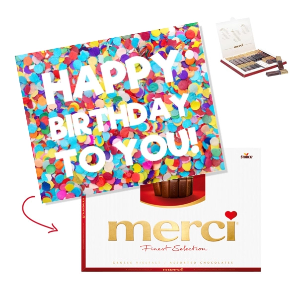 Merci Chocolade Doos 250 gram - confetti happy birthday to you!