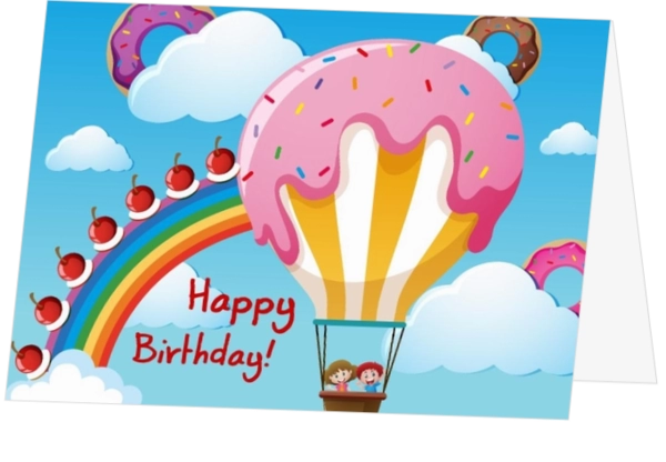 Vrolijke rainbow kaart met tekst happy birthday