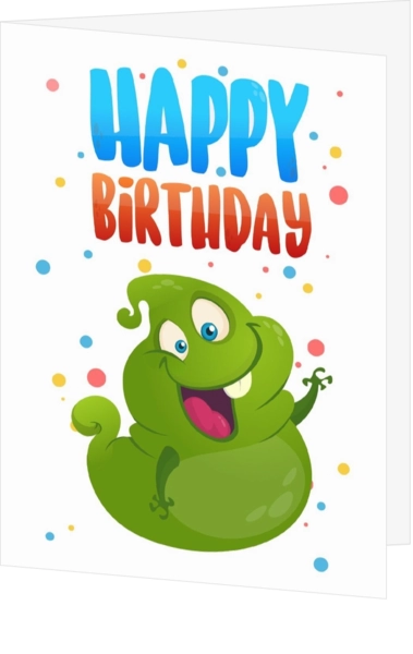 Verjaardagskaart vrolijk groen monster