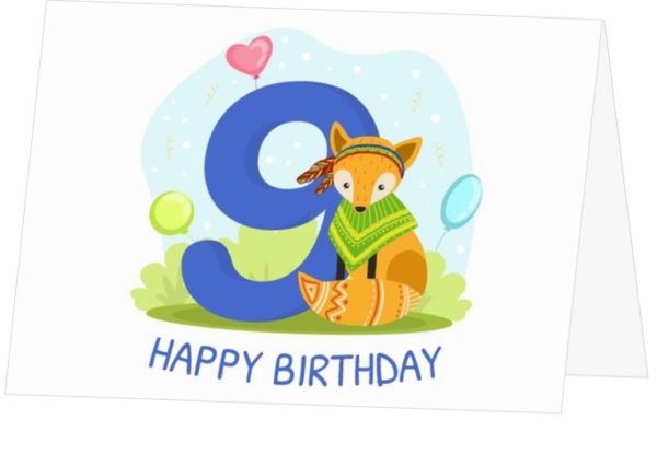 Verjaardagskaart negen jaar vos