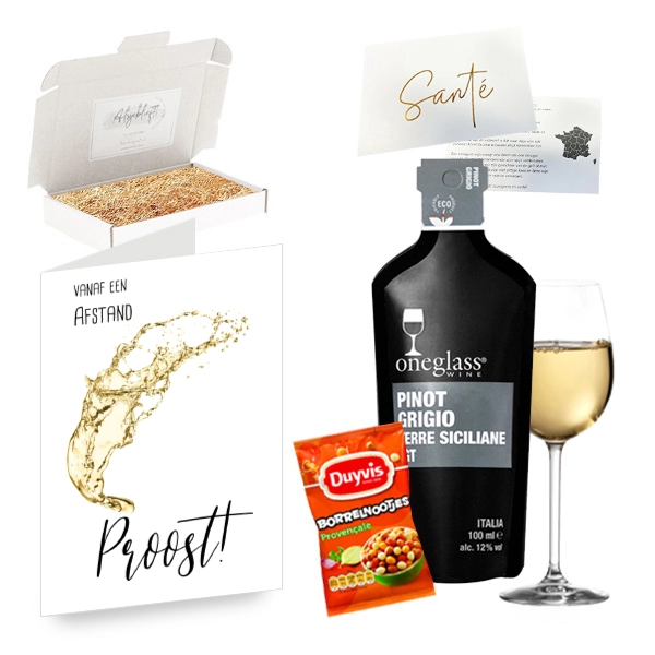 Borrel gift box - Oneglass wine Proost vanaf een afstand