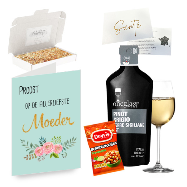 BORREL GIFT BOX - ONEGLASS WINE- PROOST OP DE ALLERLIEFSTE MOEDER