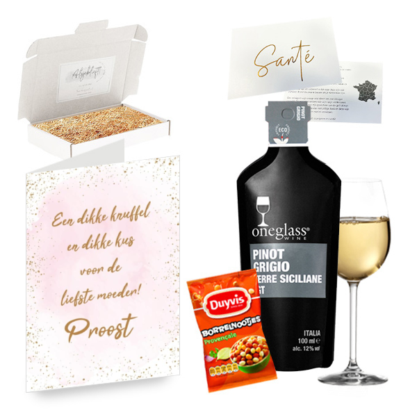 Borrel giftbox One glass Wine - Moederdag dikke knuffel en dikke kus