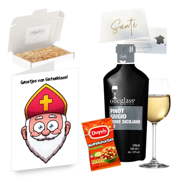 Borrel giftbox One glass Wine-Sinterklaas is Jarig