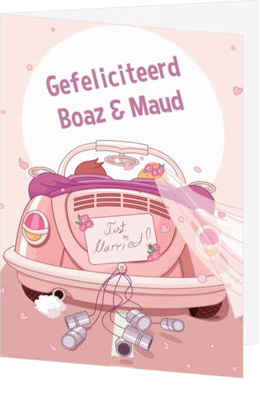Just married roze met  eigen namen