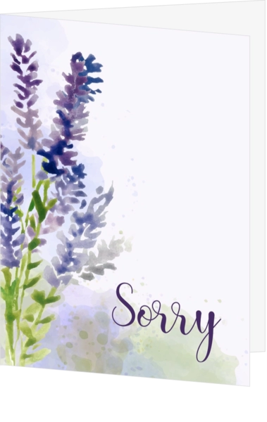 Wenskaart sorry paarse bloem