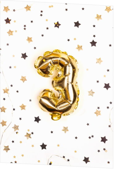 Verjaardagskaart sterren confetti met 3 ballon