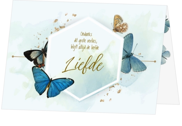 Condoleance kaart met vlinders (blauw)