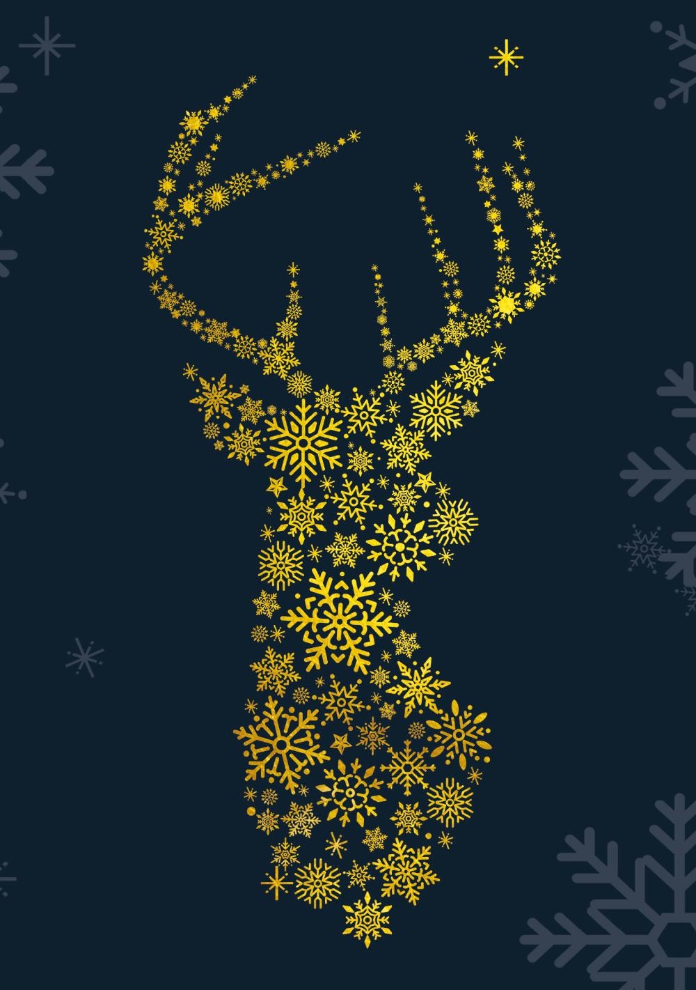 Kerstkaart Deer snowflake Voorkant