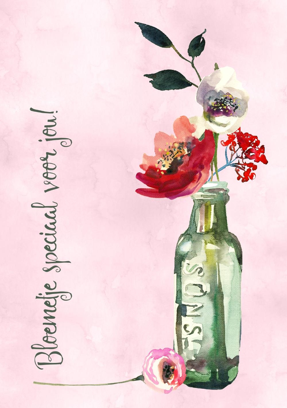 beterschapskaart bloemen flesje roze jb17012701b Voorkant