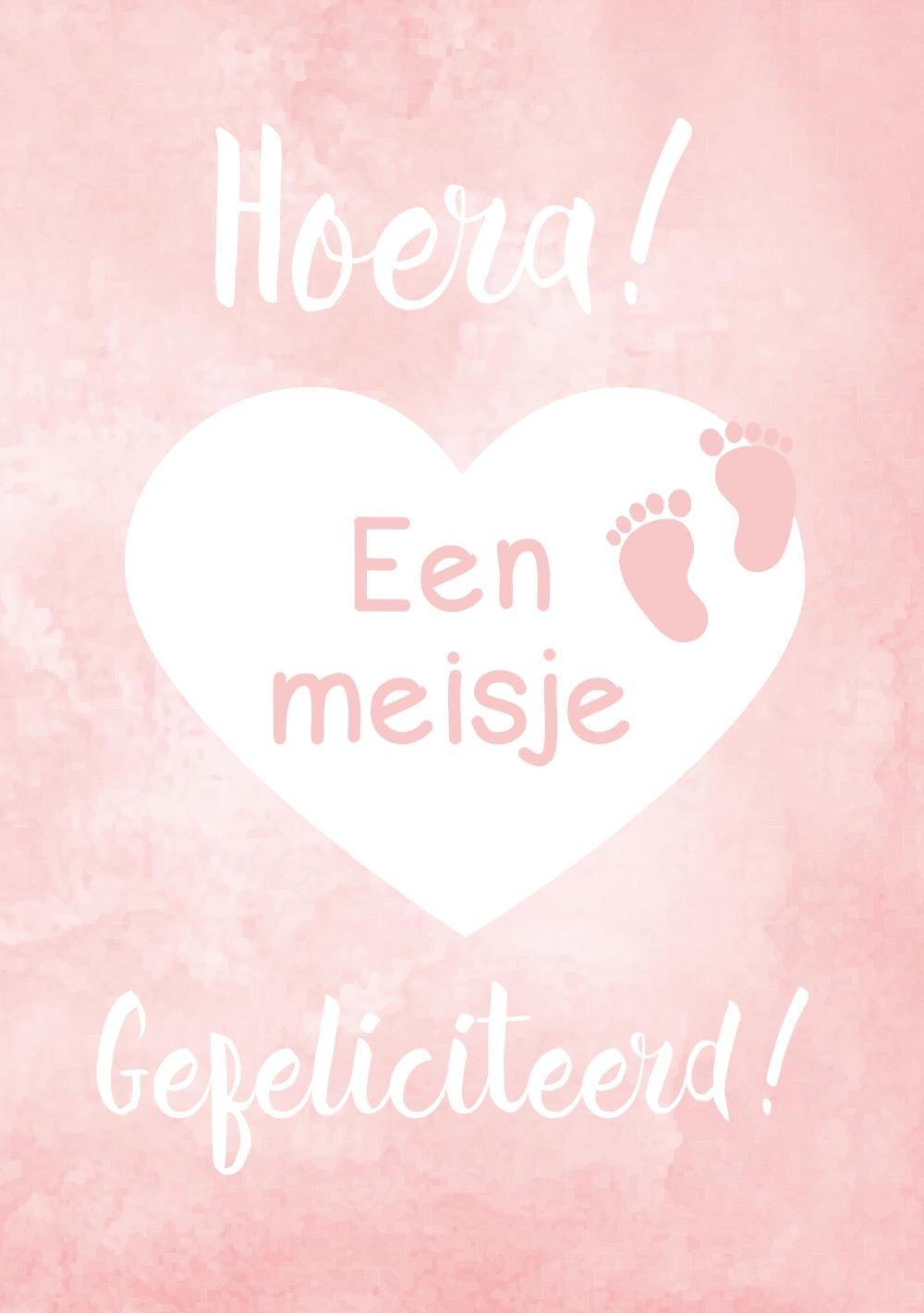 Geboorte felicitatiekaart roze met hart Voorkant