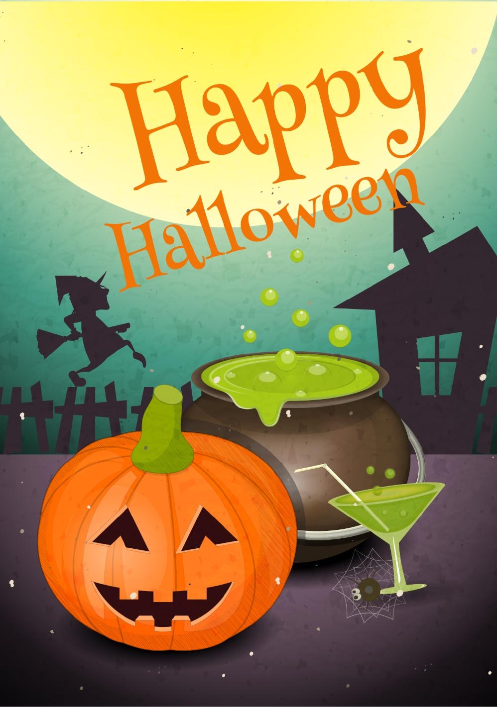 Halloweenkaart happy halloween met pompoen Voorkant