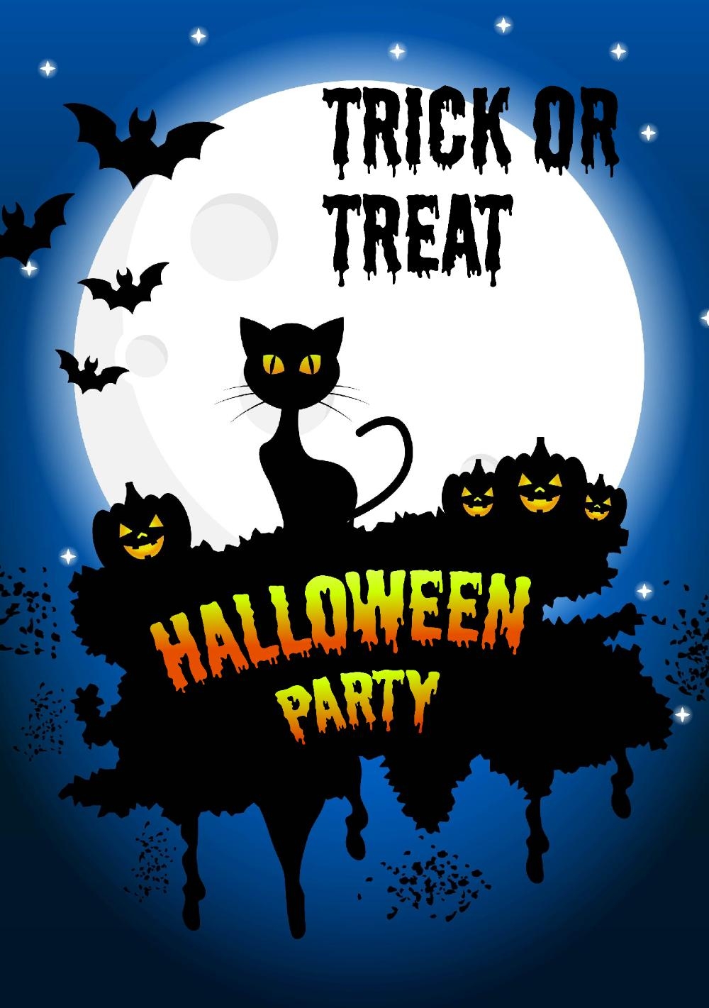 Halloweenkaart voor een feestje met zwarte kat Voorkant