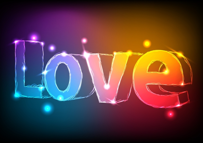 Liefdeskaart met neonletters Love Voorkant