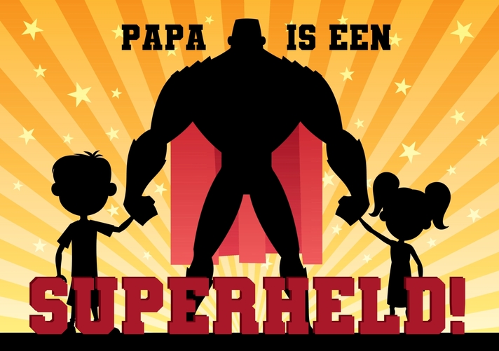 Vaderskaart onze papa is een superheld cartoon Voorkant