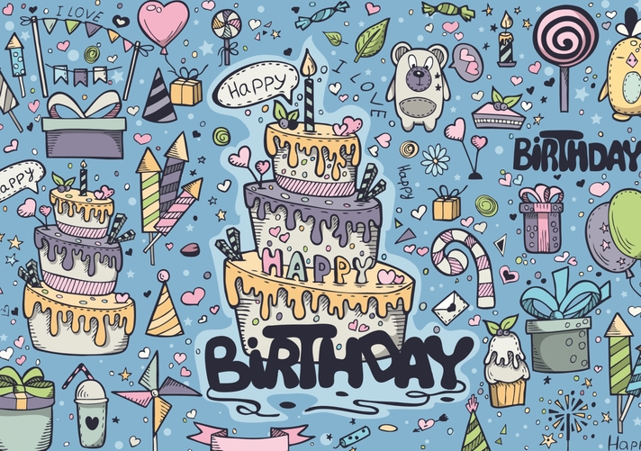 Cartoon verjaardagskaart Birthday cake Voorkant