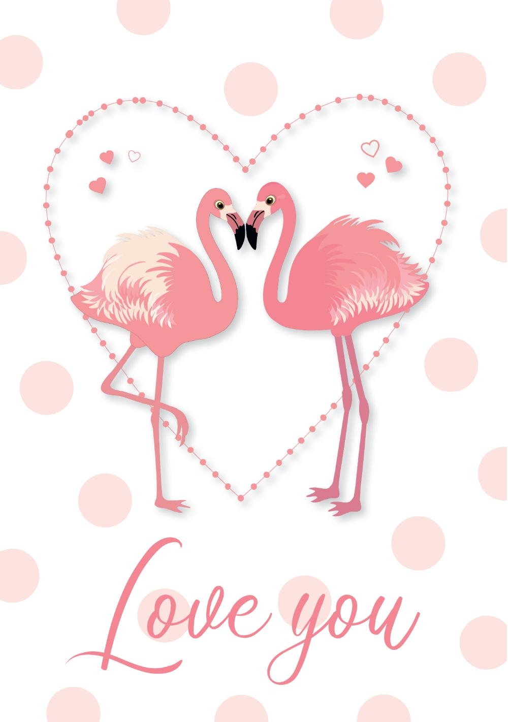 Liefdeskaart flamingo stel Voorkant