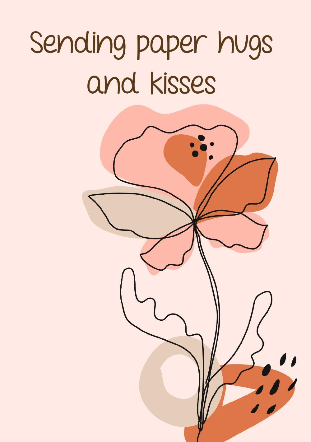 Sending paper hugs and kisses kaart met een bloem Voorkant