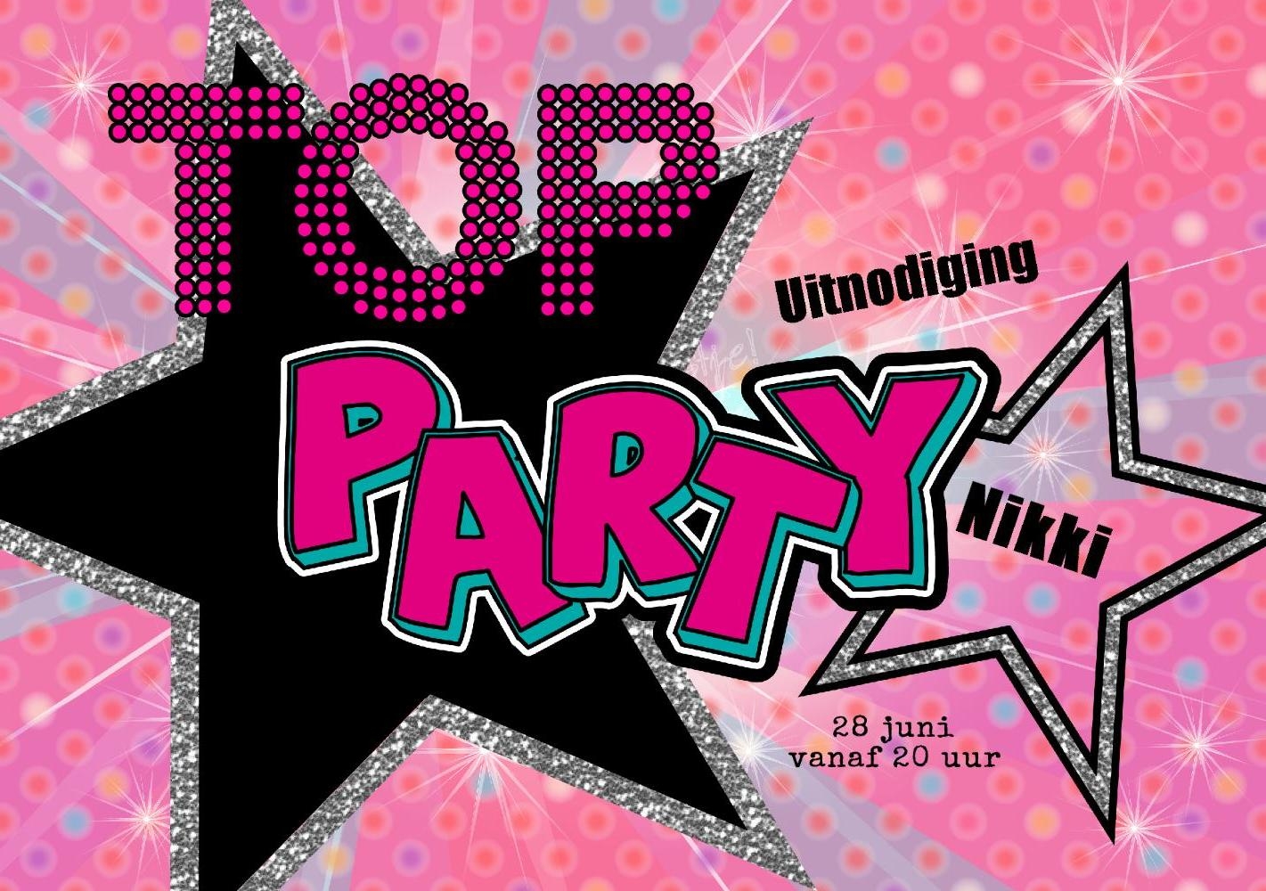 Uitnodigingskaart top party roze Voorkant