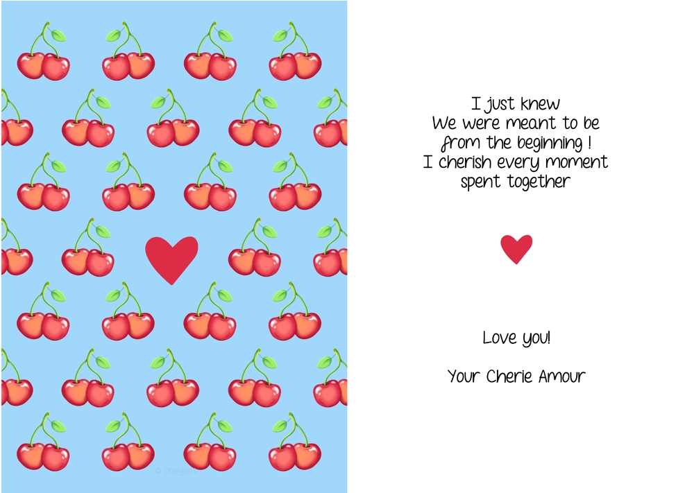 Liefdeskaart cherry kersen Binnenkant