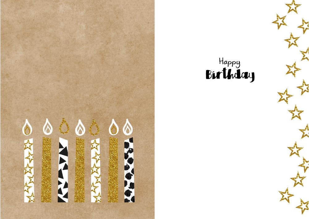 Verjaardagskaart kraft met kaartjes goud en zwart Binnenkant
