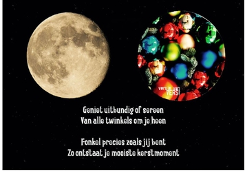 kerstkaarten - versjevanvers - maan met kerstplaneet