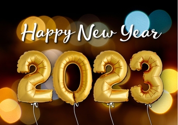 Nieuwjaarskaart Happy New Year gouden ballonnen en lichtjes