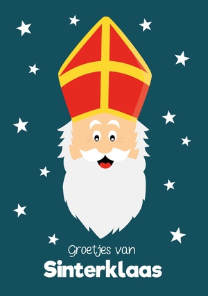 Sinterklaaskaart sterren en sinterklaas