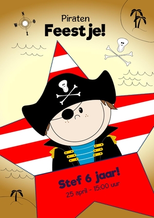 Stoere uitnodiging kinderfeest met een lieve Piraatdubbel