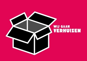 Verhuiskaart roze zwarte doos